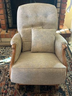 Newly Upholstered Rocking Chair with Wood Trim & Matching Pillows in excellent condition