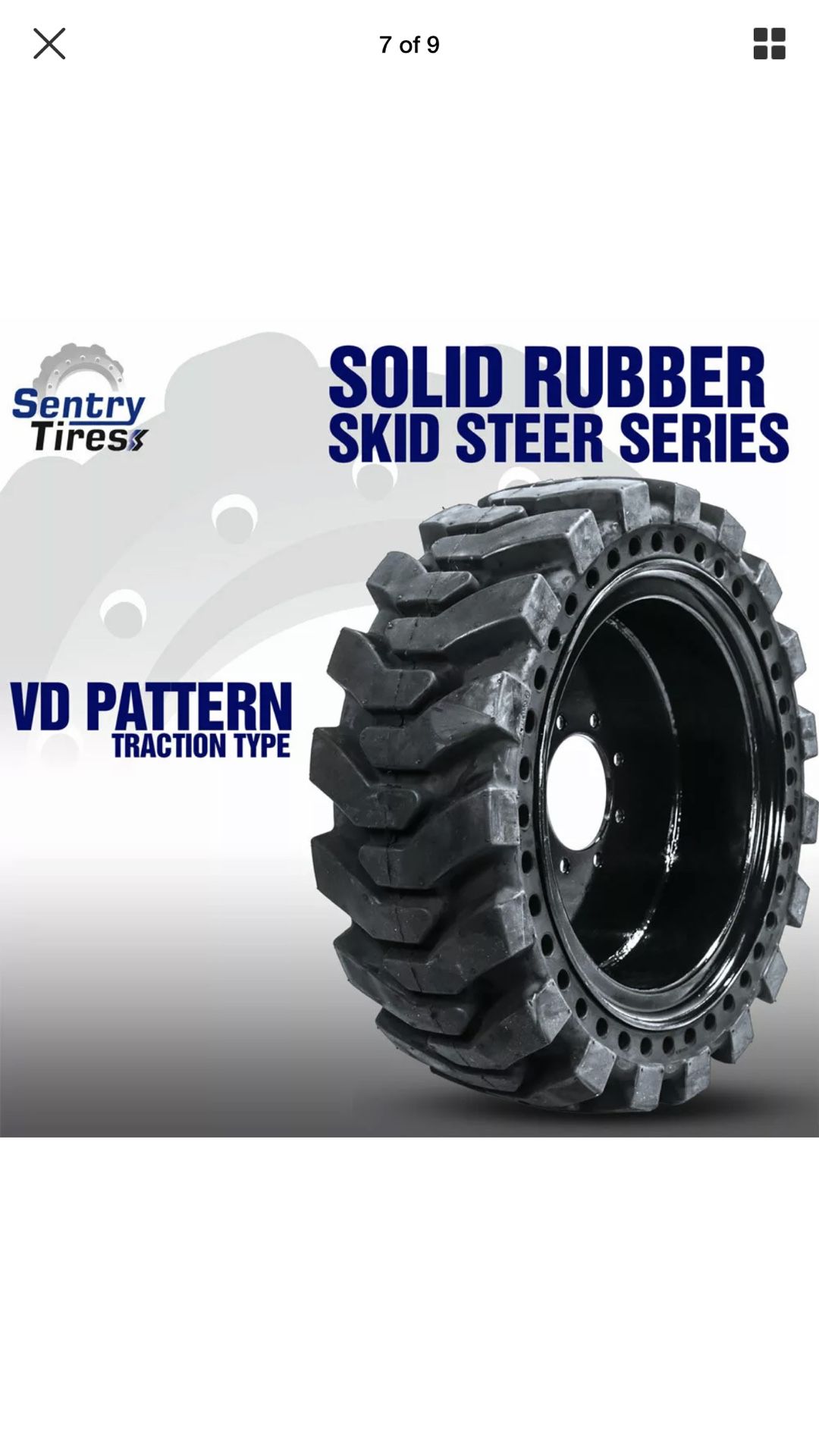 A Set of 4 Skid Steer Tires with Rims Size 10x 16.5, 8 bolt holes