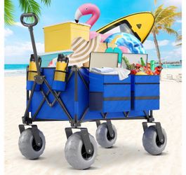Brand new in the box- Beach Wagon with Big Wheels for Sand, 350lbs Heavy Duty Folding Wagon, Oversized 180L, 9" PVC All-Terrain Wheels, Adjustable Han
