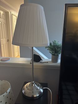 Table lamp - brushed nickel base, white pleated shade