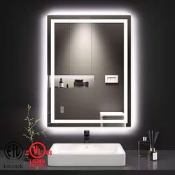 24 in. W x 32 in. H Frameless Rectangular Wall Anti-Fog LED Light Bathroom Vanity Mirror with Backlit and Front Light
