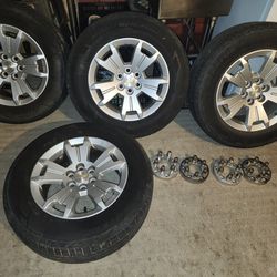 I am selling a set of wheels with 245 65 17 tires that fit Chevy Silverado and Chevy Colorado six-stud trucks with extensions.  in good condition no s