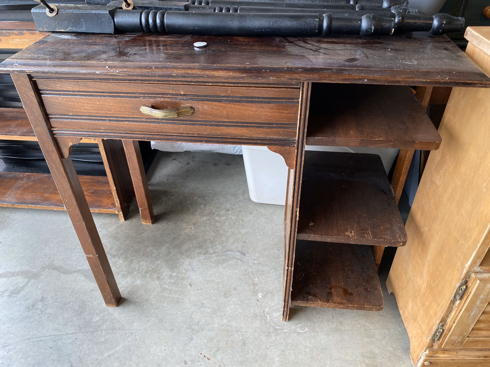 Antique solid wood desk w/functional drawer and shelving