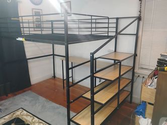 Black Metal Full Size Loft Bed with Staircase, Built-in Desk and Shelves (MSRP $750!!)