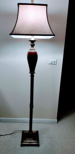 Rory Bronze & Ceramic Floor Lamp w/ Taupe Fabric Bell Shade
