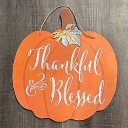 Thankful & Blessed Orange Pumpkin Wall Decor