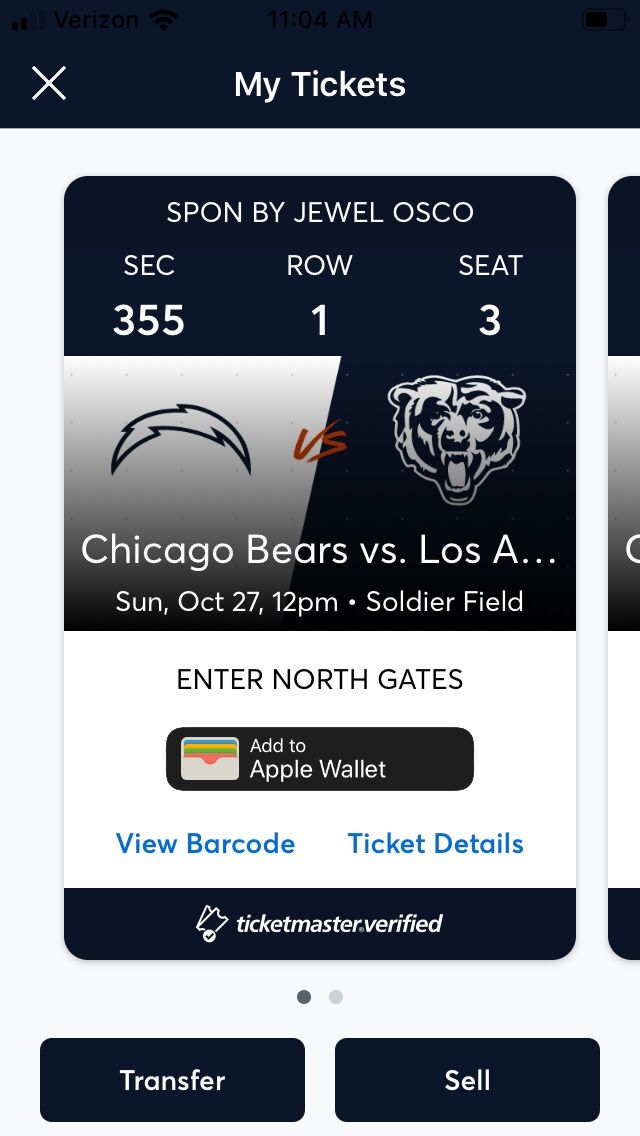 Bears vs chargers 10/27 tickets