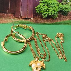 #1998, 10K GP PEARLS & CUBIC ZRCONIA DIA, NECKLACE, EARRINGS
