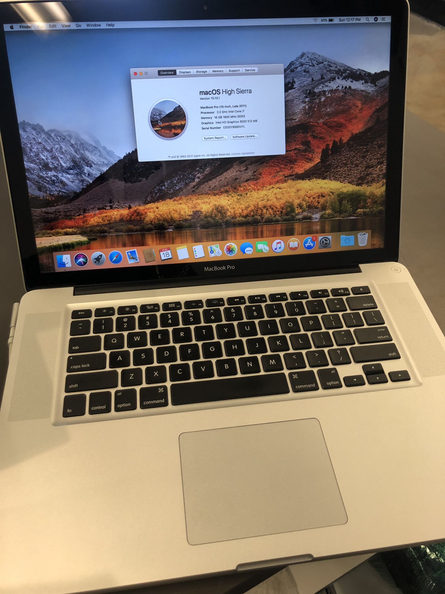 MacBook Pro late 2011 15” Core i7 16gb Ram 500gb memory w charger no trades pick up in Tacoma
