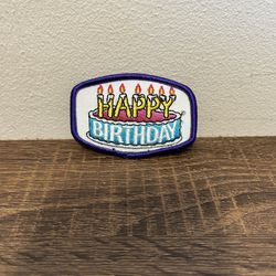 Happy Birthday Patch Badge Embroidered Cute Fun Celebration Cake Candles Unisex