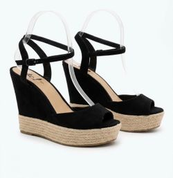 Rue 21 etc! Black Espadrille Wedge Sandals. Size 10. Like new!