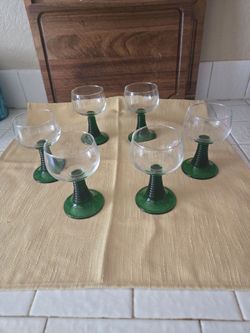 Set of 6 Green Stem Cordial Wine Glasses/Beehive/Germany/Glassware/Barware/Gift/Kitchen