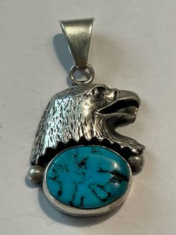 RARE Vtg Native American Eagle Navajo Sterling And Turquoise Pendant
