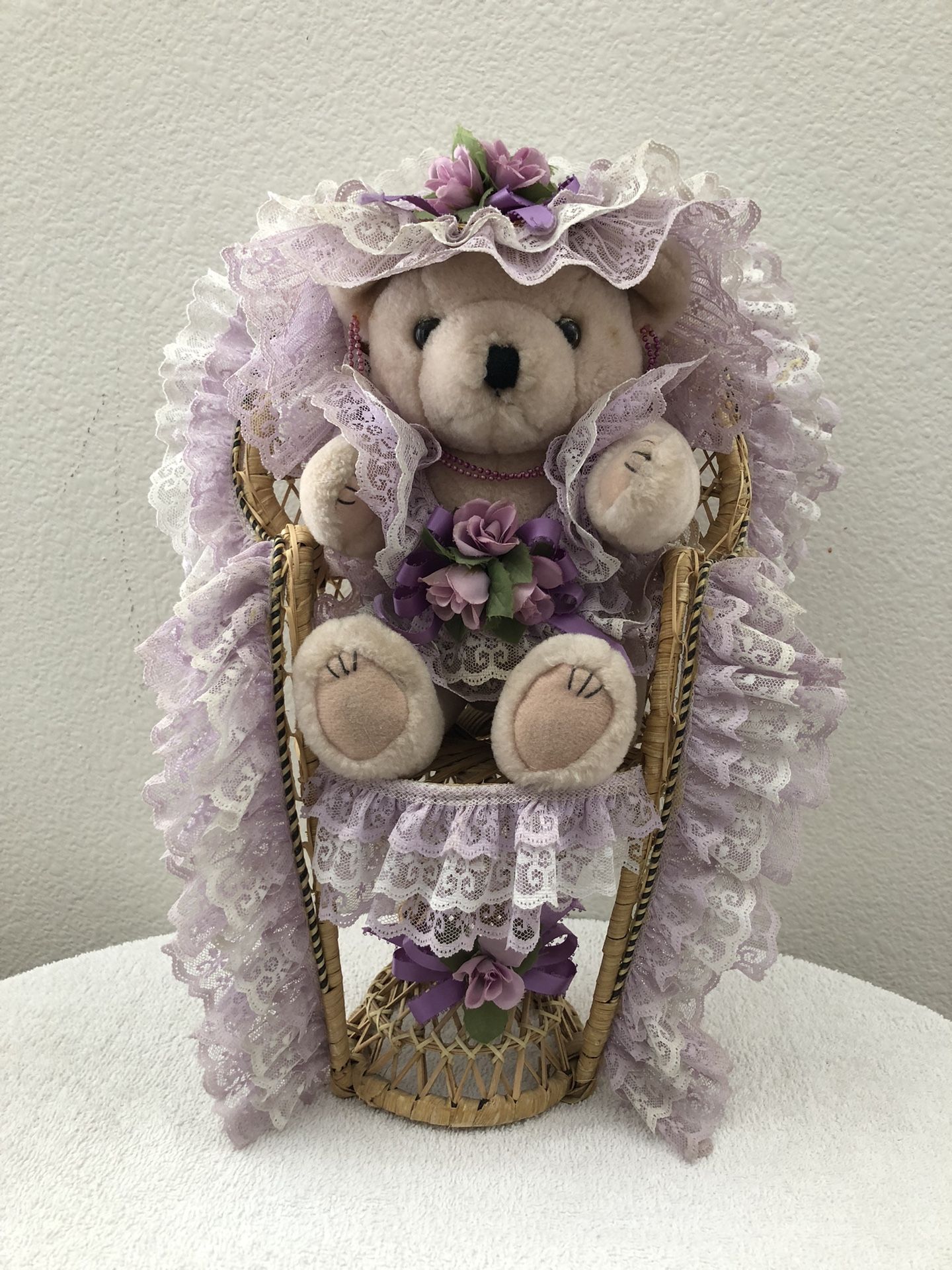 Vintage Teddy Bear & Wicker Chair