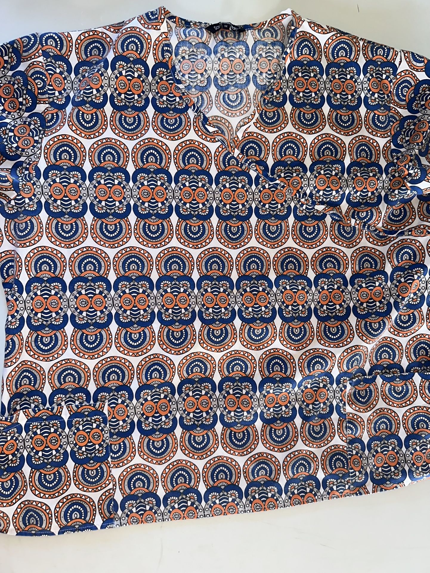 Blue and Orange Graphic Scrub Top