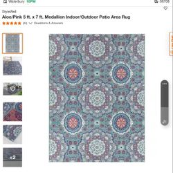 Aloe/Pink 5 ft. x 7 ft. Medallion Indoor/Outdoor Patio Area Rug