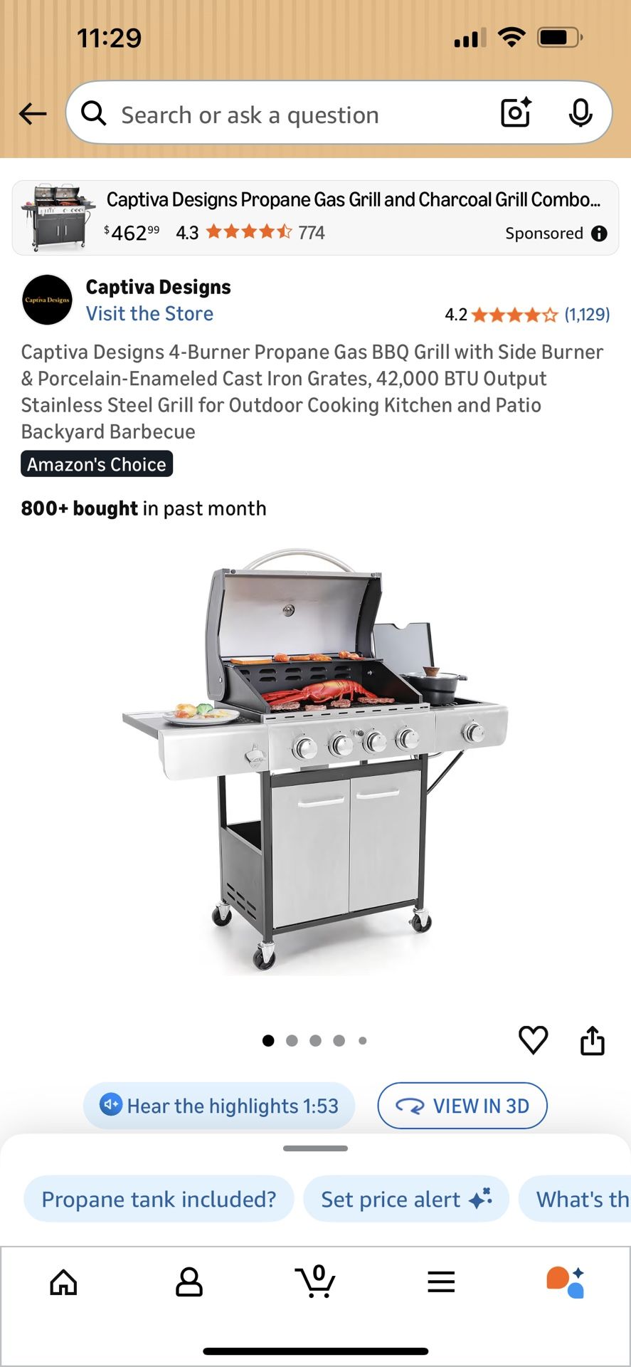 4-Burner Propane Gas BBQ Grill with Side Burner