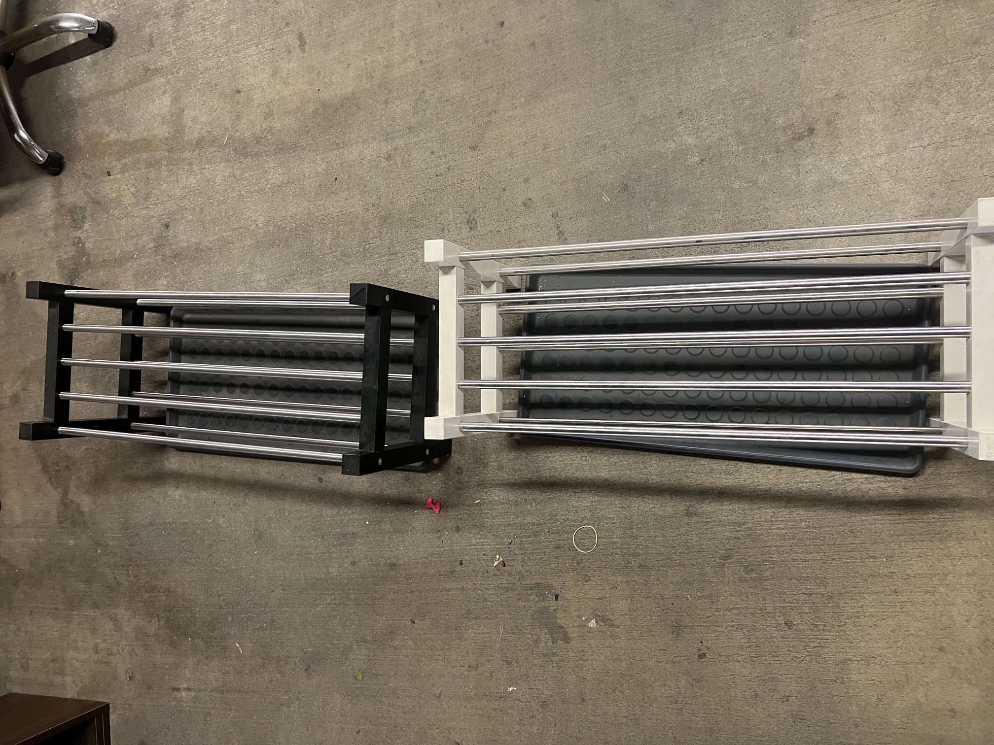 Two Metal Shoe Racks – White & Black, Fair Condition