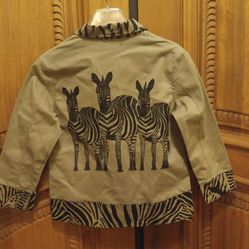 DESIGNER HAND BEADED ANIMAL INSPIRED BOHO STYLE BIEGE AND BLACK DENIM JACKET ..ONE OF A KIND