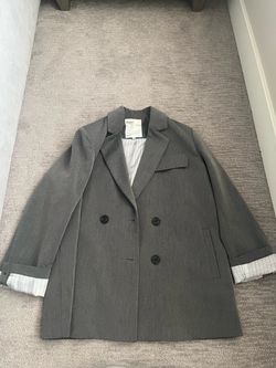 Gray Double-Breasted Oversized Blazer