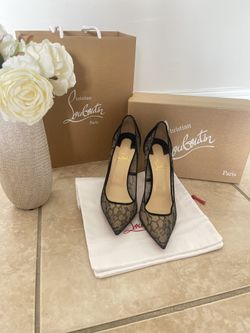 Christian Louboutin 38.5 Pigalace 100 Black Dentelle Lace & Suede Pumps
