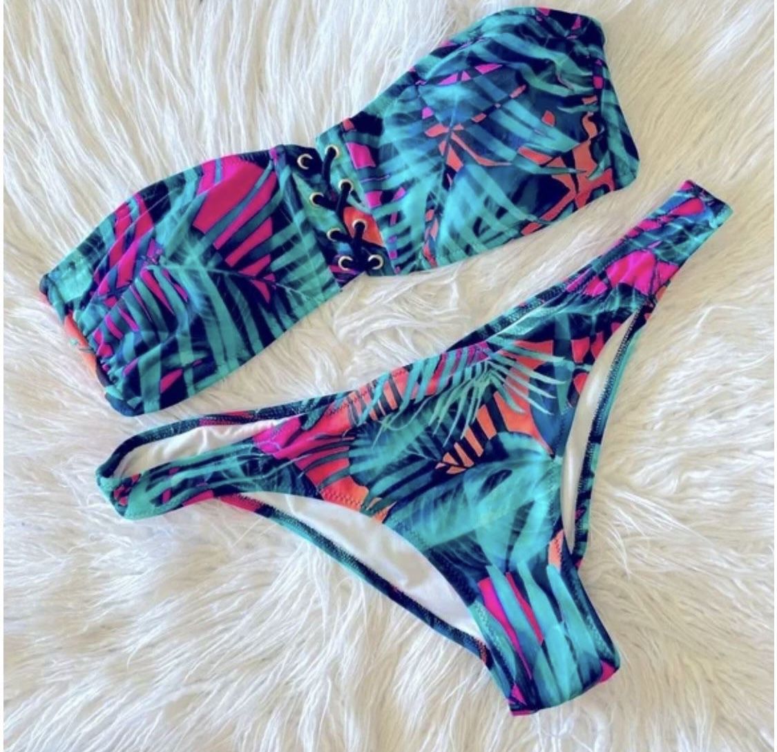 Victoria’s Secret PINK Tropical Bikini Set Top (no straps) L(36C) Size and bottom S(4) Size  