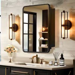 Rectangle Recessed/Surface Mount Medicine Cabinet with Mirror Black