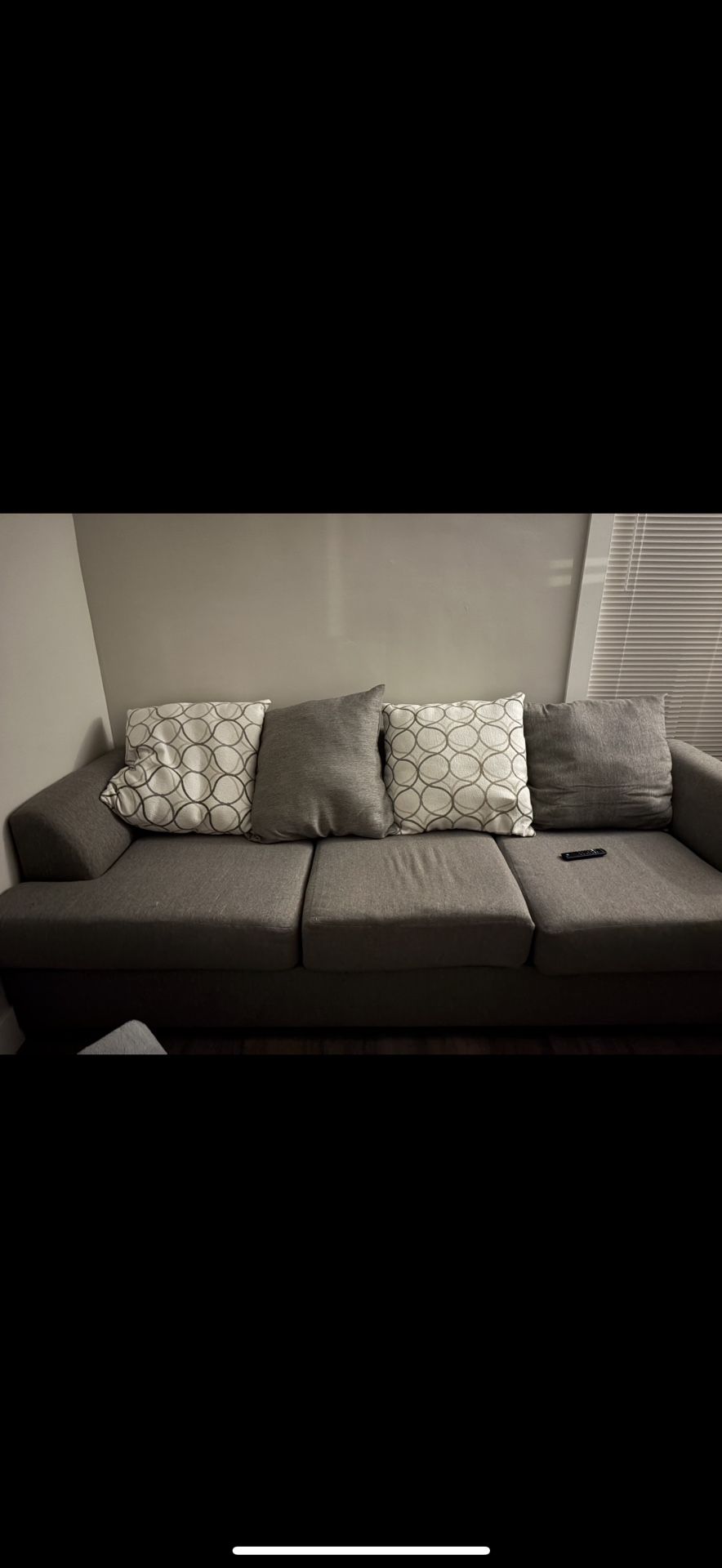 Gray Couch Set, 2 Seater And 3 Seater, With Throw Pillows 