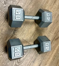 Set of Hex Cast Iron Dumbbells of 40 pounds (80 lbs total)