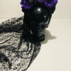 Black and Purple Rose Crown with Black Veil