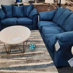 Darcy Black/Navy Blue Sofa &Loveseat Living Room Set 