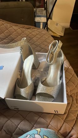 Silver Glitter Platform Heels with Ankle Strap