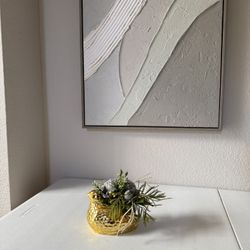 Homemade gold, bird shaped decorative planter arrangement artificial greenery,flowers