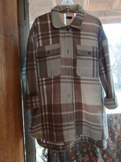 Brown & white plaid shirt jacket new ladies