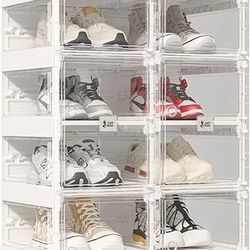 Foldable Shoe Rack,Shoe Organizers for Closet Plastic Shoe Storage Box Space Saving for Entryway, Large Sturdy Stackable Sneaker Cabinet Bins with Mag