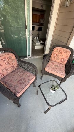 Outdoor Patio Conversation Set – 2 Chairs & Glass Table