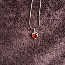 Ladies ruby heart and diamond necklace sliver