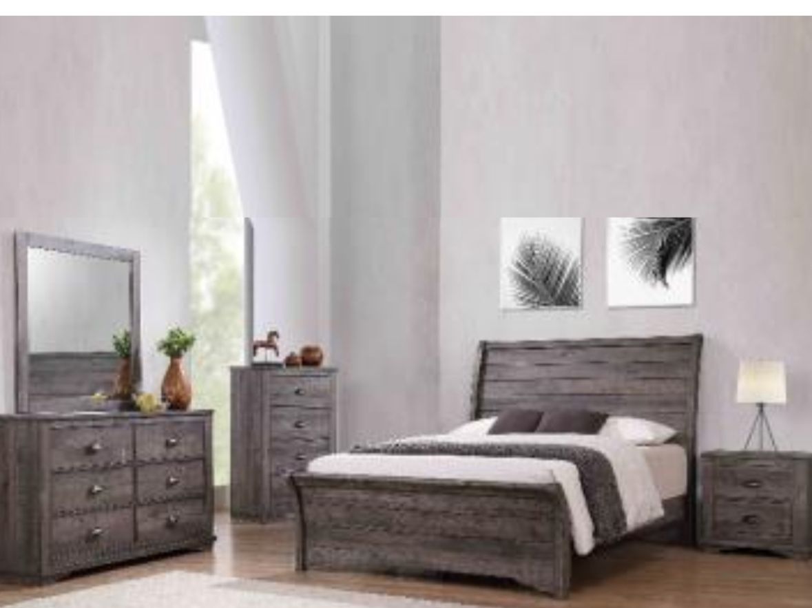 4 Pc Bedroom set DresserMirror Nightstand (1) Queen size bed frame Not including Mattress and Box Sp