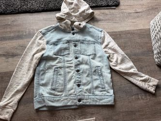 Kids Hooded Denim Jacket with Jersey Sleeves