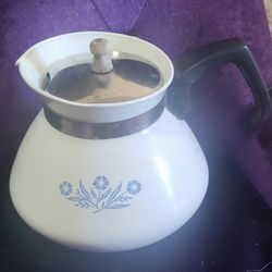 Vintage Corning Ware 6 Cup Tea Kettle With Rare Wooden Top