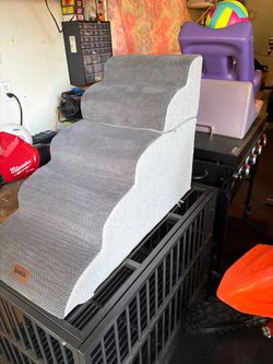 Dog Stairs Ramp for High Beds Up to 25", 5 Step Pet Stairs Grey