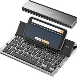 Foldable Keyboard, Portable Bluetooth Wireless Keyboard with Stand Holder, Rechargeable Full Size Ultra Slim Folding Keyboard Compatible iOS Android W
