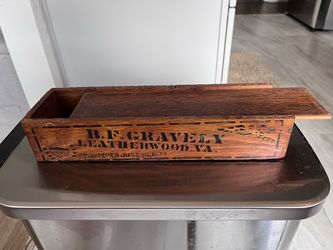 Antique B.F. Gravely Wooden Tobacco Box - 1877 Leatherwood VA & NC Stamp - Rare
