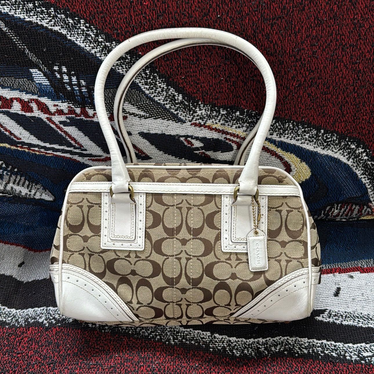 COACH SIGNATURE CANVAS LEATHER SHOULDER BAG