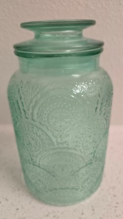 Vintage Aqua Green Pressed Glass Storage Canister