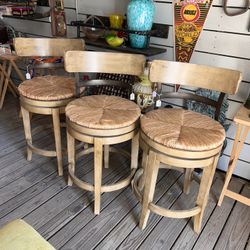 Set Of 3 Ballard Designs Swivel Bar Stools 