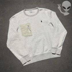 Polo Ralph Lauren Double Knit Pocket Crewneck Sweatshirt Men's S Oatmeal Gray
