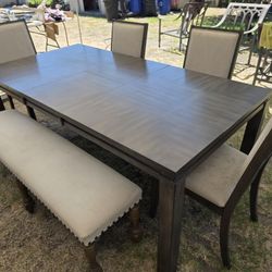 Modern Dining Table Set with 4 Chairs & Bench