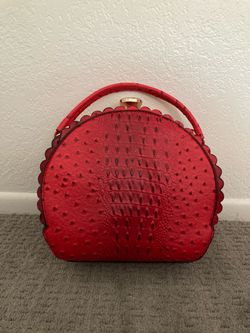 Unique red crocodile statement accent purse scalloped edges