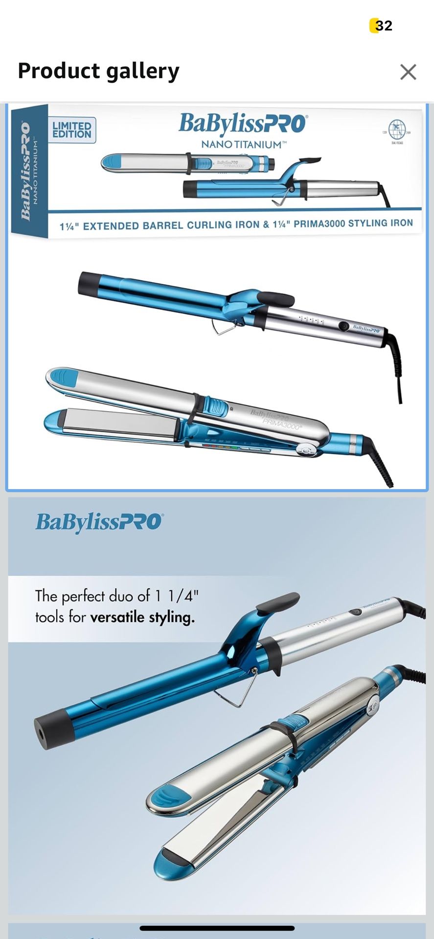 BaBylissPRO Nano Titanium Prima Ionic Hair Straightener – Professional Flat Iron & Curling Iron in One for Stylists, Pro Styling Hair Tool Full Size